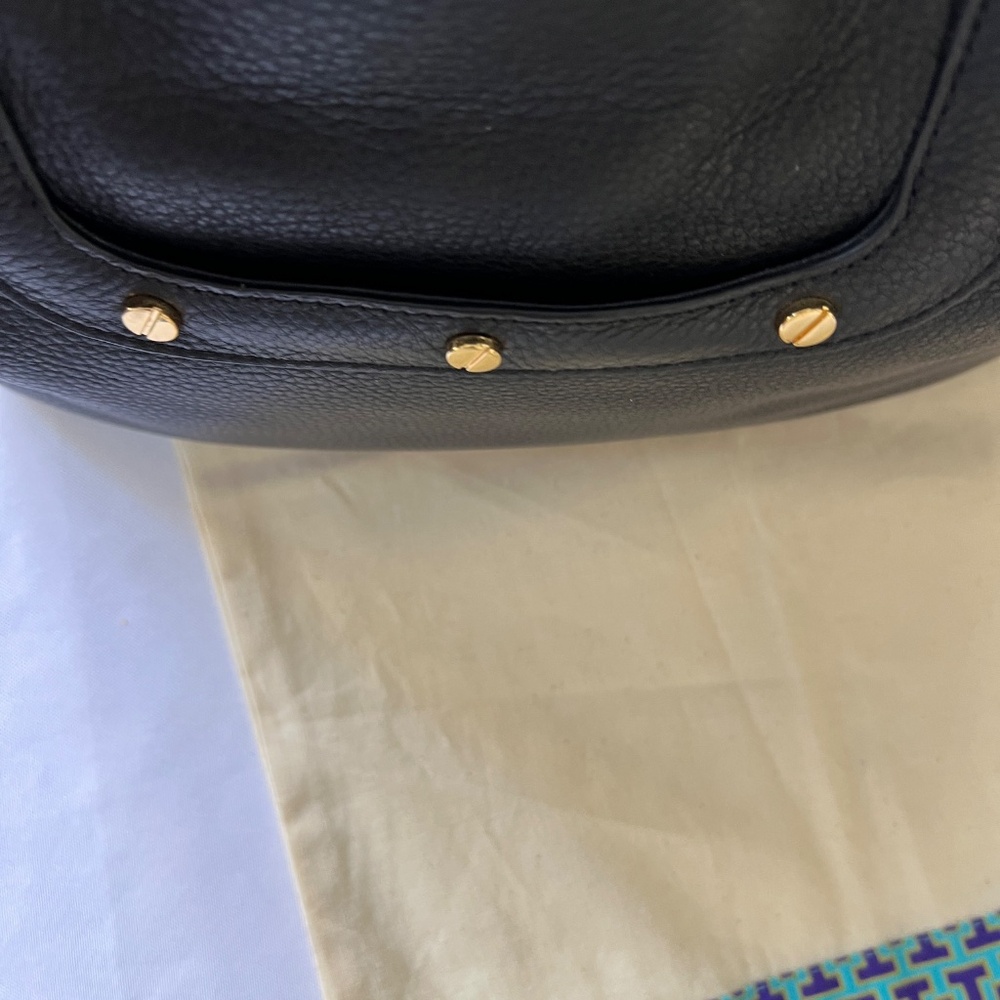 TORY BURCH Amanda Mini Satchel Black Pebbled Leather/Gold Logo Crossbody Bag - Picture 11 of 16